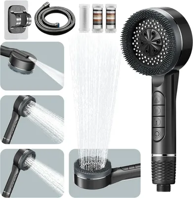 Produktbild von Duschkopf, Hochdruck Handbrause, Druckhandbrause mit Filter, 4 Strahlarten Duschkopf Wassersparend mit Stoppfunktion, Entfernen vom Rest-Chlor