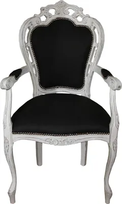 Produktbild von Casa Padrino Barock Esszimmer Stuhl mit Armlehnen Schwarz / Antik Weiss - Designer Stuhl - Luxus Qualität