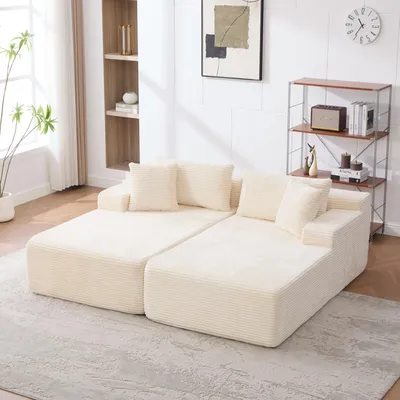 Produktbild von MODFU Zweisitzer Sofa Beige,Modulares Sofa Schlafsofa mit rechte und linke Rückenlehne,Relaxsofa mit Chaiselongue Weiche Polsterung,Chenille,Polstermöbel für Wohnzimmer