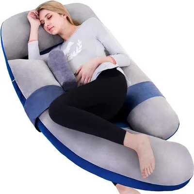 Image de Coussin de grossesse et d'allaitement gris-bleu en forme de U, 152 cm