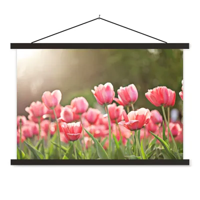 Produktbild von MuchoWow® Textilposter Tulpen - Sonne - Frühling 60x40 cm mit schwarzem Rahmen - Hölzernes