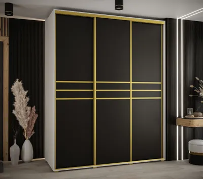 Produktbild von Kleiderschrank ASIRI 10 - 200/60 cm, weiß / schwarz / gold