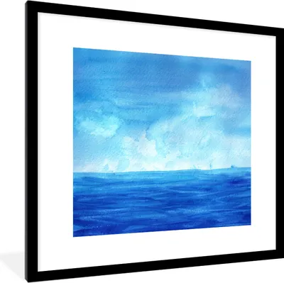 Produktbild von MuchoWow® MuchoWow® Gerahmtes Poster Aquarell - Meer - Himmel 40x40 cm - Poster mit zchwarzem Bilderrahmen - Poster - Plakat im Rahmen
