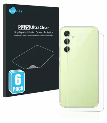 A product package for screen protectors is shown next to a light green smartphone.