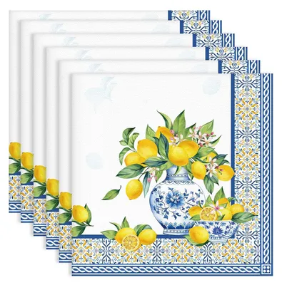 Productafbeelding van Tafelservet Set van 6 - Wasbare Katoenen Servetten in Geel Blauw 45 x 45 cm