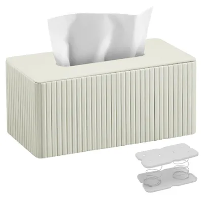 Produktbild von Kosmetiktücherbox Kunstleder Rechteckig Weiß 25,2 x 13,8 x 11,4 cm