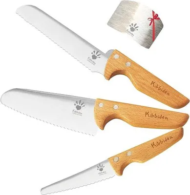 Immagine prodotto di Set di 4 coltelli da cucina per bambini Unyqoos® – coltelli adatti ai bambini dai 3 anni in su, in acciaio inossidabile, con lama arrotondata, colore argento