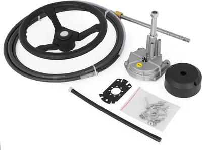 Image de Kit de direction hydraulique pour hors-bord VEVOR avec câble de 3,36 m SS13712 et volant de 34,3 cm, système de direction hydraulique pour bateaux, fermeture rapide, accessoires pour bateaux de voyage