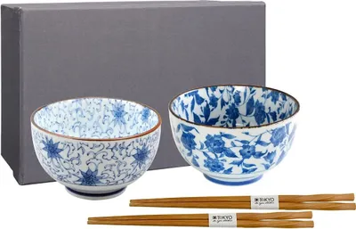 Produktbild von Japan Porzellan Set 2 Schalen - Suppen- / Nudel- / Reisschale + Essstäbchen - ToKYO Design Studio #63