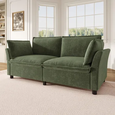 Image de Canapé 2 places Merax, design moderne, modèle loveseat avec un confort d'assise moelleux, canapé en velours avec des coussins épais et 2 coussins pour les accoudoirs, petit canapé idéal pour un salon, couleur verte