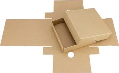 Produktbild von Faltschachtel 10,4 x 10,4 x 2,5 cm, Braun, mit Deckel, Kraftkarton - 10er Set