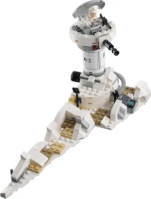 A LEGO Star Wars Hoth Attack set with a snow-themed base and a turret with a minifigure.