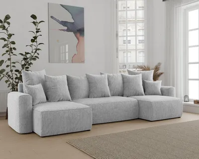Produktbild von U-Form Sofa ANTONIO DENVER - 312x142x73cm, Wohnzimmersofa mit Schlaffunktion & Bettkästen - Eckarniutur, Couch U-form, Bezug - Grau