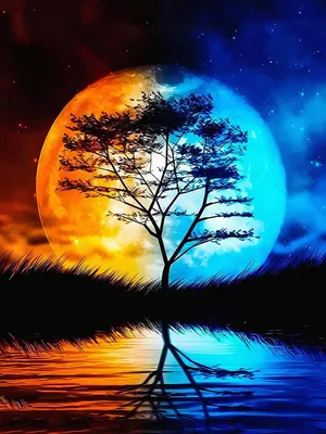 Produktbild von Malen nach Zahlen: "Mond über dem See", 50x40 cm, mit Rahmen, kreatives Motiv