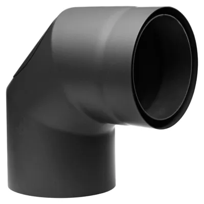 Produktbild von Raik Izoker Rauchrohrbogen 150mm schwarz doppelwandig 90° mit Tür für Rauchrohr / Ofenrohr