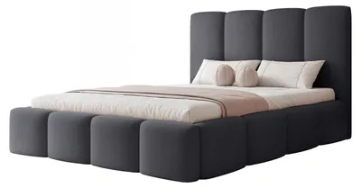 Obrázek produktu pro Čalouněná postel LANDARE 140x200, tmavě šedá, plyšový velur, s úložným prostorem a roštem