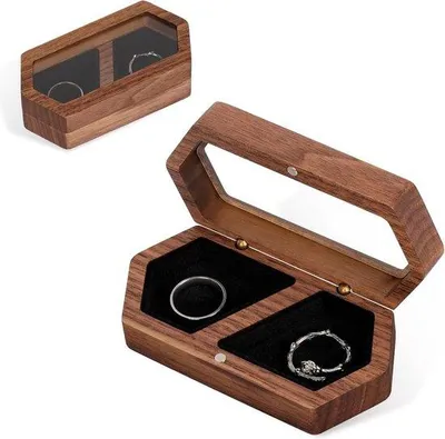 Produktbild von Famanu Ringbox aus Walnussholz und Samt für Hochzeit und Verlobung - Platz für 2 Ringe