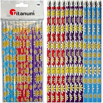 Produktbild von Titanum Set 12 HB Bleistifte mit Radiergummi Blumenmotiv