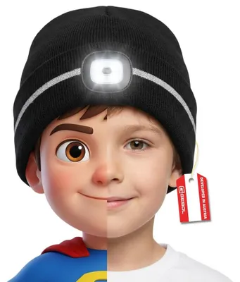 Produktbild von Gebol LED Mütze Kinder Wintermütze mit Licht, Schwarz, USB-aufladbar