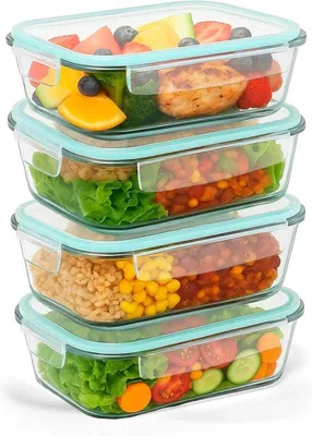 Produktbild von Famanu Glasbehälter Set 8 – 4 Behälter + 4 Deckel, BPA-frei, spülmaschinenfest