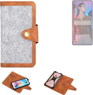 Produktbild von K-S-Trade Handyhülle kompatibel mit Tecno Camon 20 Pro Schutzhülle Filz-Hülle Kunst-Leder hellgrau braun (1x)