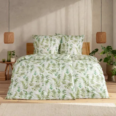 Produktbild von Estella Bio Mako Satin Bettwäsche 135x200 Daniela grün Farn Blätter 3442-530