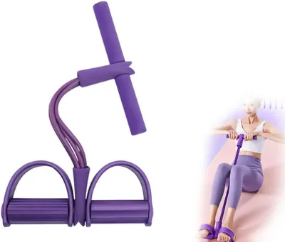 Imagen del producto de Bandas de resistencia Beintrainer con 4 tubos, cuerda elástica para fitness, banda de resistencia para pedales, color púrpura, para uso doméstico