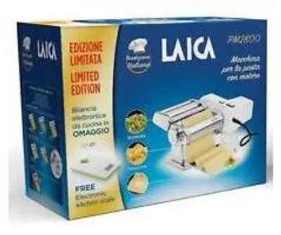 Produktbild von Laica PM2800 Kit Elektrische Pasta-Maschine mit Motor und Küchenwaage, Edelstahl, 90W, 150mm Walzenbreite, 7 Positionen