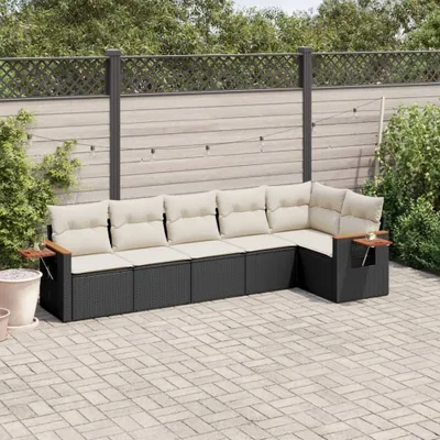 Produktbild von Design 6-tlg. Garten-Sofagarnitur mit Kissen Schwarz Poly Rattan, Gartenmöbel-Sets 2024 Neu
