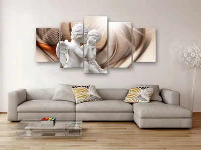 Image de Tableau acoustique Abstrakt Engel 200 x 100 cm Tableaux Mousse acoustique Absorbeur acoustique haute performance Isolation acoustique Toile 5 pièces Tableau mural Acoustique intérieure Isolation acoustique h-C-0009-b-m