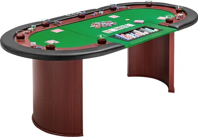 Produktbild von MUWO Pokertisch für 10 Spieler, grün, mit Dealerbereich, Chipablage für 500 Chips, Getränkehalter, gepolsterte Armlehnen | MW-387