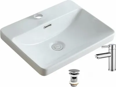 Produktbild von Rechteckiges Einbauwaschbecken 48x37 + Wasserhahn + LEA-Ablaufgarnitur