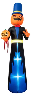 Imagen del producto de COSTWAY, calabaza inflable de Halloween de 320 cm para exteriores, cabeza de calabaza inflable, decoración de Halloween con ventilador, 6 estacas para tierra y 3 cuerdas para fijación