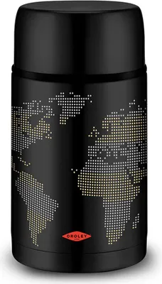 Immagine prodotto di Caraffa thermos per alimenti Oroley nera in acciaio inox da 1 litro mappa del mondo