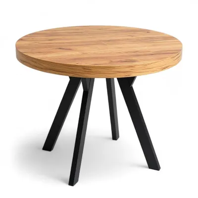 Produktbild von Runder Design-Esstisch Metal Y Ø110-210 cm, ausziehbar, Craft Eiche /Schwarz