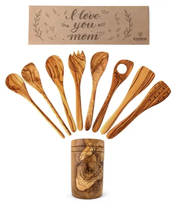 9-teiliges Olivenholz-Küchenutensilien-Set mit Halter