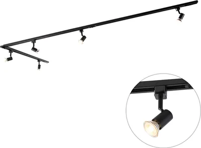 Produktbild von QAZQA - Modern Modernes Schienensystem I Spotlight I Deckenspot I Deckenstrahler I Strahler mit 5-flammig Spot I Spotlight I Deckenspot I Deckenstrahler I Strahler I Lampe I Leuchten 1-phasig schwarz