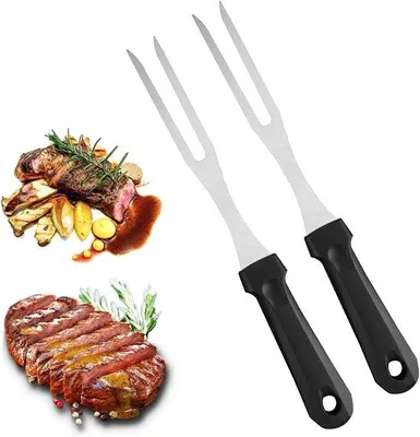 Obrázok produktu pre Profesionálna vidlička na mäso - 2-dielna - Vidlička na mäso - Vidličky na grilovanie - Nerezová oceľ - Ergonomická rukoväť - 31 cm - čierna