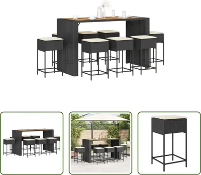 Produktbild von The Living Store 9-tlg. Gartenbar-Set mit Kissen Schwarz Poly Rattan