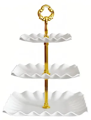 3-stöckiger quadratischer Kuchenständer aus Kunststoff, weiß