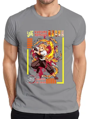 Immagine prodotto di Maglietta da uomo Kyojuro Rengoku Demon Slayer Kimetsu no Yaiba Flame Hashira, grigio, S