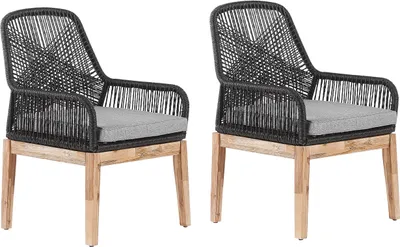 Produktbild von BELIANI Gartenstuhl 2er Set Schwarz Kunststoff-Geflecht und Akazienholz Landhausstil Gartenzubehör Gartenmöbel Terrassenmöbel