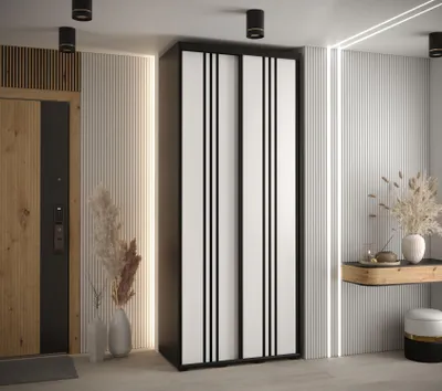 Produktbild von Kleiderschrank YVONA 6 - 120/45 cm, schwarz/weiß/schwarz