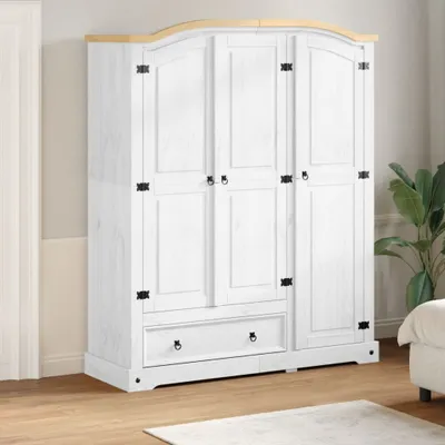 Produktbild von Schlichtes Kleiderschrank Weiß 151,5x52x186 cm Massivholz Kiefer Kleiderschränke DE3317