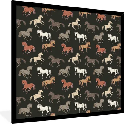 Produktbild von MuchoWow® MuchoWow® Gerahmtes Poster Pferde - Schwarz - Muster - Mädchen - Kinder - Mädchen 40x40 cm - Poster mit zchwarzem Bilderrahmen - Mit Rahmen - Wanddekoration Schlafzimmer