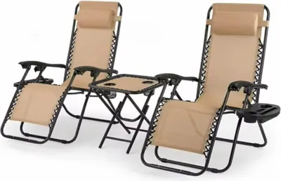 Produktbild von Faltbare Liegestühle für den Garten – 2er-Set Relax-Liegestühle mit Beistelltisch – Verstellbares Liegebett – Beige