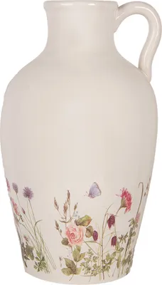 Produktbild von Clayre & Eef Dekorative Kanne Ø 30x50 cm Beige Rosa Keramik Blumen