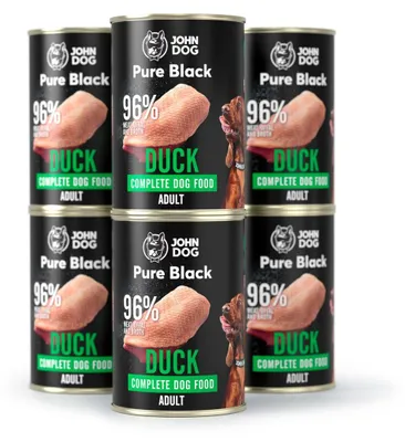 Produktbild von John Dog Hundenassfutter Pure Black Ente - Premium Getreidefreies Hundefutter mit 96% Fleisch - Monoprotein Nassfutter für ausgewachsene Hunde 6 x 400g