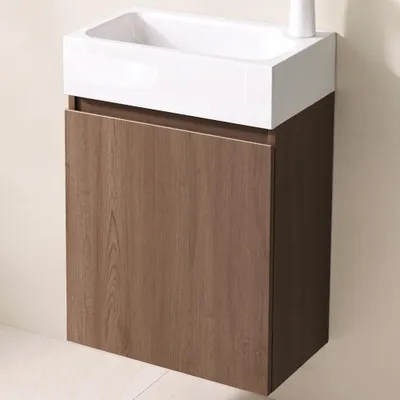 Produktbild von doporro Badmöbelset Waschbecken-Unterschrank für Gäste-WC 46cm in Eiche Stirling Design Waschplatz Wandmontage Pisa 02