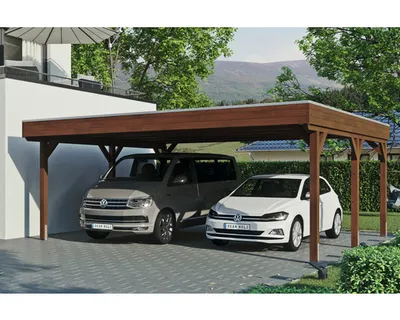Produktbild von Doppelcarport SKAN Holz Grunewald 622 x 554 cm Nussbaum